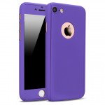 Wholesale iPhone 7 Full Cover Hybrid Case with Tempered Glass (Purple)